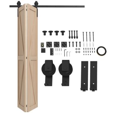 Homcom 5ft/152.5cm Bi-folding Sliding Barn Door Hardware Track Kit, Heavy Duty Sliding Door Kit For 2 Doors With J Shape Hanger