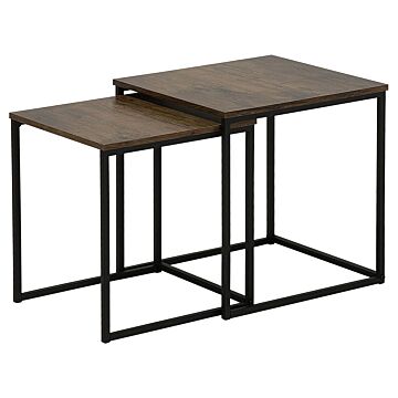 Set Of 2 Coffee Tables Dark Wood Black Frame Large And Small Industrial Beliani