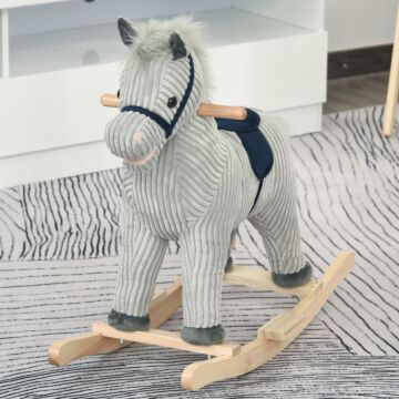 Homcom Kids Ride On Ribbed Plush Rocking Horse W/ Sound Grey