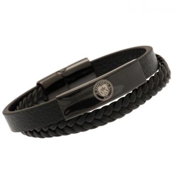 Manchester City Fc Black Ip Leather Bracelet