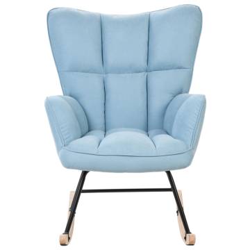 Rocking Chair Blue Polyester Fabric Upholstery Wooden Legs Skates Modern Biscuit Tufting Beliani