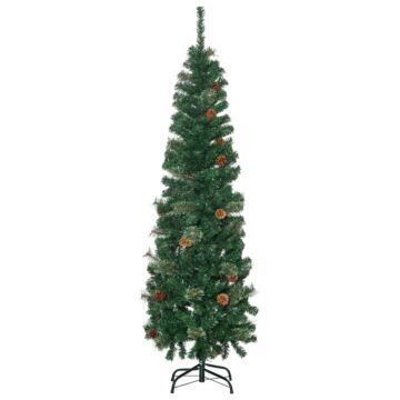 Homcom 5.5' Tall Pencil Slim Artificial Christmas Tree With Realistic Branches, 412 Tip Count And 21 Pine Cones, Pine Needles Tree, Xmas Decoration