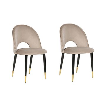 Set Of 2 Dining Chairs Taupe Beige Velvet Upholstery Black Legs Retro Glamour Beliani