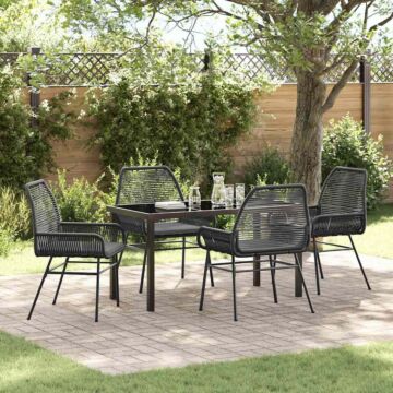 Vidaxl 5 Piece Garden Dining Set With Cushions Black Poly Rattan