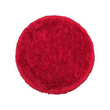 Shaggy Area Rug High-pile Carpet Solid Red Polyester Round 140 Cm Beliani