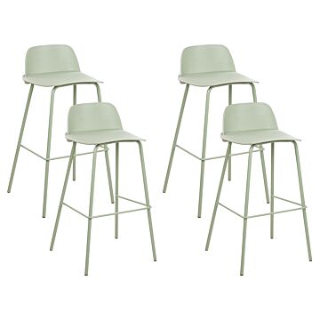 Set Of 4 Bar Stools Light Green Plastic Seat Metal Legs 90 Cm Pastel Pistachio Synthetic Counter Kitchen Chair Modern Beliani