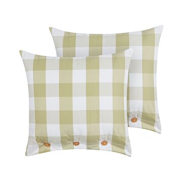 Set Of 2 Scatter Cushions Green Fabric 45 X 45 Cm Checked Pattern Cottage Style Textile Beliani
