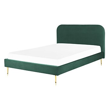 Bed Green Velvet Upholstery Eu Double Size Golden Legs Headboard Slatted Frame 4.6 Ft Minimalist Design Beliani