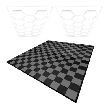 Hexagon Led Lights X 2 & Vented Garage Floor Tiles With Edges - 120 Black & 120 Grey