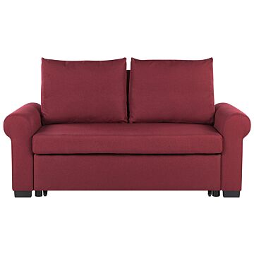 Sofa Bed Burgundy Red Polyester Fabric 2 Seater Pull-out Convertible Sleeper Retro Beliani