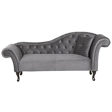 Chaise Lounge Grey Velvet Button Tufted Upholstery Right Hand Rolled Arms With Cushion Beliani