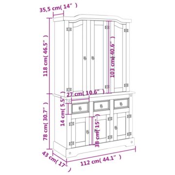 Vidaxl Highboard Corona White 112x43x196 Cm Solid Wood Mexican Pine