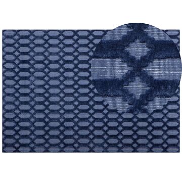 Rug Blue Viscose 160 X 230 Cm Geometric Pattern Hand Woven Flatweave Beliani