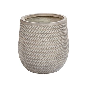 Plant Pot Beige Taupe Fibre Clay ⌀ 27 Cm Round Outdoor Flower Pot Embossed Pattern Beliani