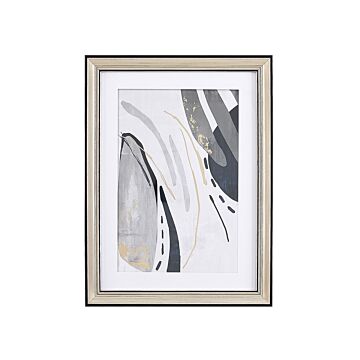 Framed Wall Art Grey Print Brass Frame 30 X 40 Cm Passe-partout Abstract Simple Minimalist Beliani