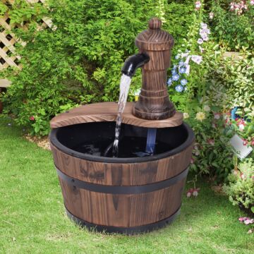 Outsunny Fir Wood Garden Water Features W/ Flower Planter, Φ27x37h Cm