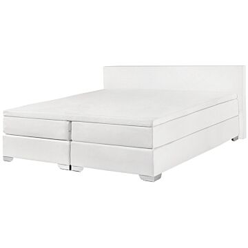 Eu Super King Size Continental Bed 6ft White Faux Leather With Pocket Spring Mattress Beliani