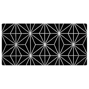 Area Rug Black With Silver Geometric Pattern Viscose With Cotton 80 X 150 Cm Hand Woven Modern Glam Style Living Room Bedroom Beliani