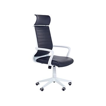 Office Desk Chair Black Faux Leather Swivel Gas Lift Adjustable Height With Castors Ergonomic Modern Beliani