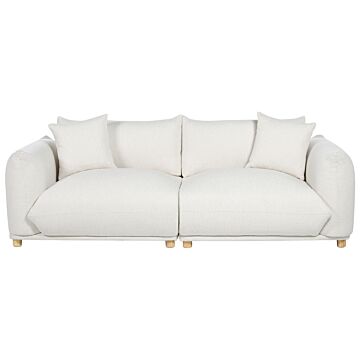 Fabric Sofa Oiff-white Polyester Upholstery 3 Seater With Scatter Cushions Living Room Settee Beliani