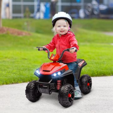 Aiyaplay 12v Kids Electric Quad Bike W/ Spring Suspension System, Forward & Backward, Led Light, Music, Mp3, Red