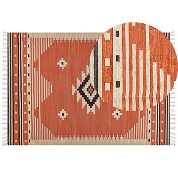 Kilim Area Rug Multicolour Cotton 160 X 230 Cm Reversible Geometric Pattern With Tassels Rectangular Traditional Beliani