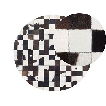 Round Rug Black And White Leather Ø 140 Cm Patchwork Hand Crafted Beliani