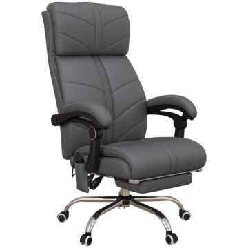 Vinsetto Vibration Massage Office Chair With Heat, Pu Leather Computer Chair With Footrest, Armrest, Reclining Back, Grey
