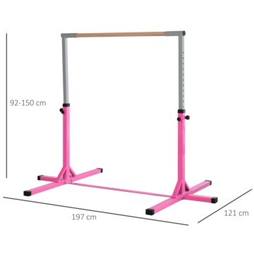 Homcom Steel Frame Adjustable Horizonal Gymnastics Bar For Kids Pink