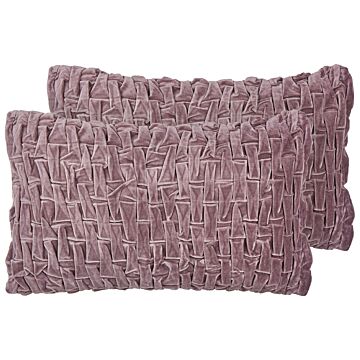 Set Of 2 Decorative Cushions Violet Velvet 30 X 50 Cm Modern Traditional Living Room Bedroom Pillow Beliani