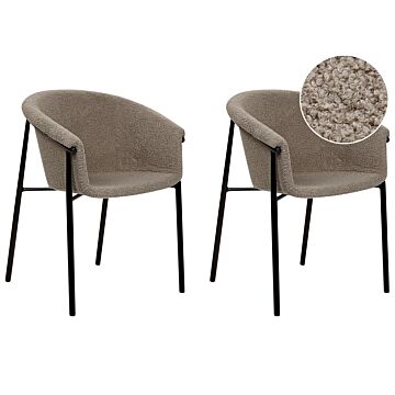Set Of 2 Dining Chairs Taupe Beige Boucle Fabric Upholstery Contemporary Modern Design Dining Room Seating Beliani