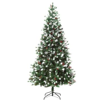 Homcom 6ft Artificial Snow-flocked Pine Tree Christmas Tree With Red Berries, Automatic Open - Green