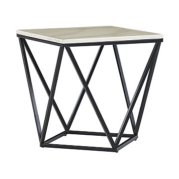 Side End Table Beige Tabletop Black Metal Frame 50 X 50 Cm Square Manufactured Wood Marble Finish Glamorous Design Beliani