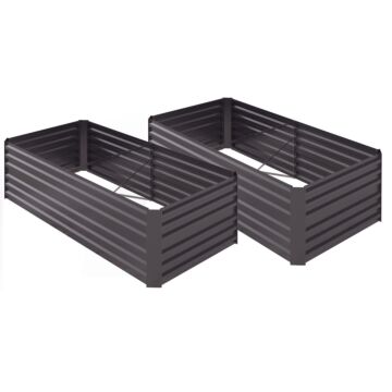 Outsunny Set Of 2 Raised Beds For Garden, Galvanised Steel Outdoor Planters With Multi-reinforced Rods For Vegetables, Plants, Flowers And Herbs, 180 X 90 X 59 Cm, Dark Grey