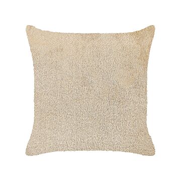 Decorative Cushion Beige Polyester 45 X 45 Cm Boho Design Decor Accessories Beliani