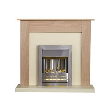 Adam Southwold Fireplace In Oak & Cream With Helios Electric Fire In Brushed Steel, 43 Inch