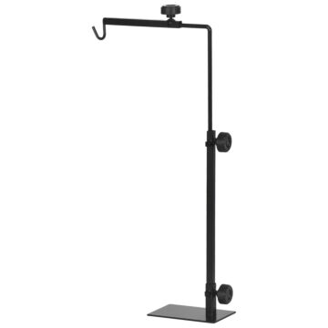 Pawhut Adjustable Height And Length Reptile Lamp Stand Holder With Hook Hanging, Base - Black