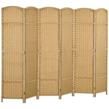 Homcom 6 Panel Folding Room Divider, Freestanding Privacy Screen For Living Room, Bedroom And Office, 240 X 170cm, Natural