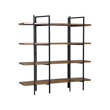 4 Tier Bookcase Dark Wood With Black Metal Frame Open Shelf Industrial Minimalist Shelving Unit Beliani