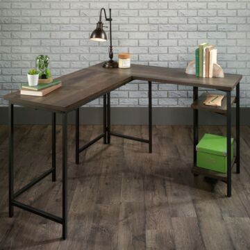 Industrial Style L-shaped Smoked Oak Desk