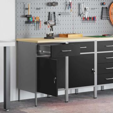 Vidaxl Work Cabinet 2 Pcs Black And Grey Engineered Wood And Steel