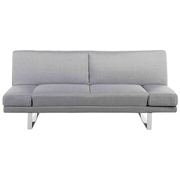 Sofa Bed Grey Fabric Upholstery 3 Seater Click Clack Mechanism Adjustable Armrests Beliani