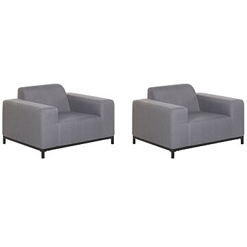 Set Of 2 Garden Armchairs Grey Fabric Upholstery Black Aluminium Legs Indoor Outdoor Furniture Weather Resistant Outdoor Beliani