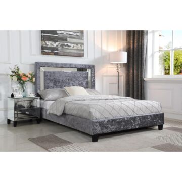 Augustina Crushed Velvet King Size Bed Silver With Mirror