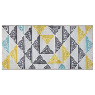 Area Rug Grey And Yellow Printed Geometric Pattern 80 X 150 Cm Low Pile Beliani