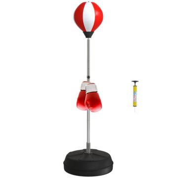 Homcom Punching Bag With Stand, Free Standing Boxing Set, Speed Bag With Speedball Adjustable Height From 126cm To 144cm For Teens, Red