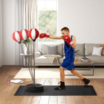 Homcom Punching Bag With Stand, Free Standing Boxing Set, Speed Bag With Speedball Adjustable Height From 126cm To 144cm For Teens, Red