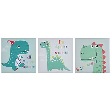 Set Of 3 Canvas Prints Multicolour 30 X 30 Cm Dinosaurs Nursery Kid's Room Decor Beliani