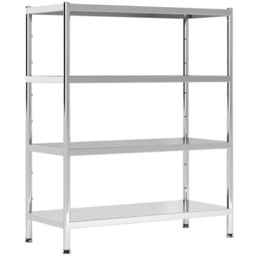 Homcom 4-tier Bakers Rack With Storage, Stainless Steel Microwave Stand With Adjustable Shelves For Small Spaces, Kitchen Storage Unit For Spices, Pots And Pans, Silver Tone