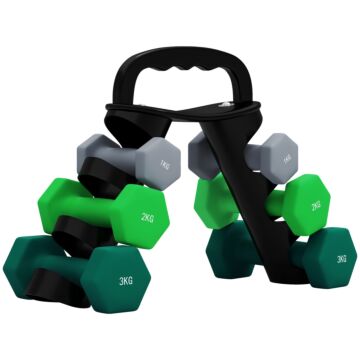 Sportnow Dumbbells Set With Carry Storage Rack, Set Of 6 Weights For Home Gym Kettlebell Training Weight Lifting Exercise, 2 X 1kg, 2 X 2kg, 2 X 3kg